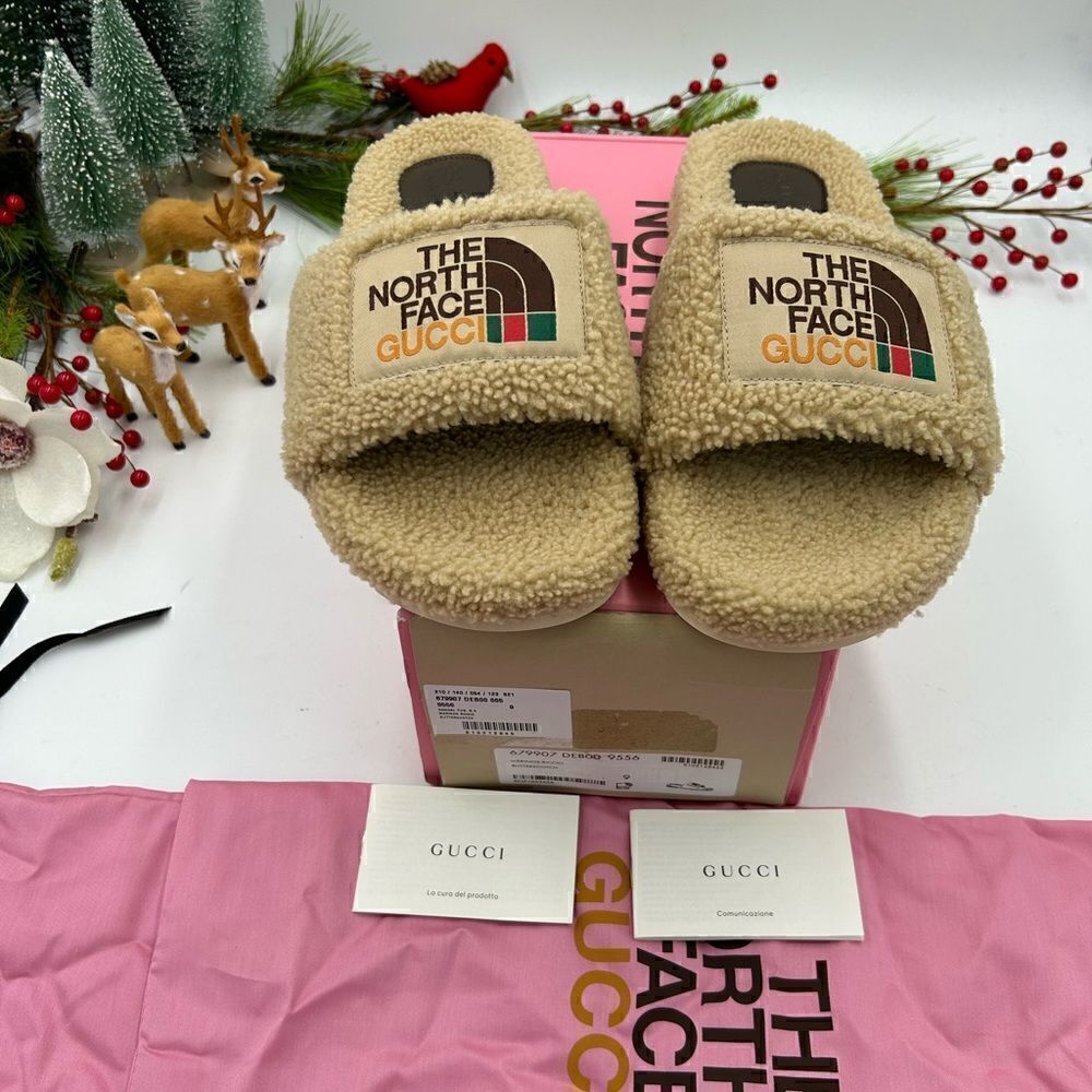 Men’s Gucci x Northface shearling slides size 9 made in Italy - Picture 4 of 8